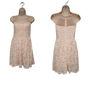 Ya Los Angeles Lace Fit & Flare Sleeveless Dress Coral Gray & Teal Medium